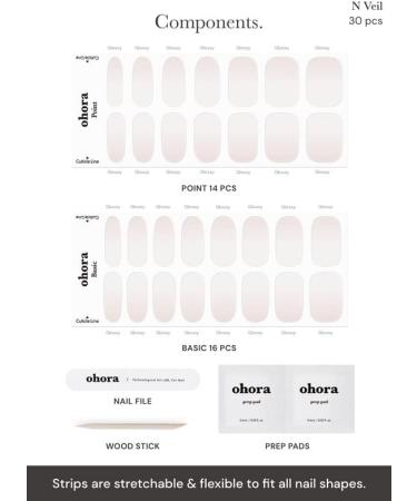 ohora N Veil Semi Cured Gel Nail Strips - Salon-Quality Long Lasting Nail Art - Easy Application & Removal - 2 Prep Pads, File, Wooden Stick - Buy Online on SooperMarket.com