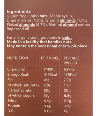 Oat Pantry Cherry Bakewell Granola 400g (10 Servings) | 100% Natural Gluten Free High in Fibre Vegan No Refined Sugar | Made in UK - Buy Online on SooperMarket.com