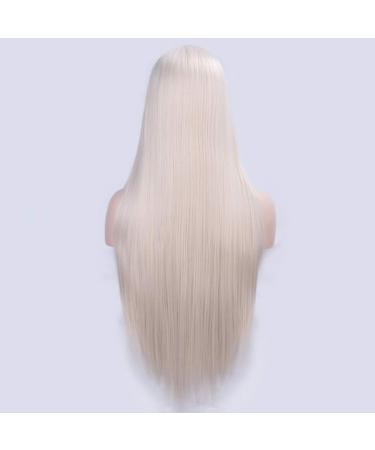 HBINGBING Platinum Blonde Synthetic Lace Front Wigs for Women Long Straight Wig Pink/Black Color Heat Resistant Fiber Hair 60