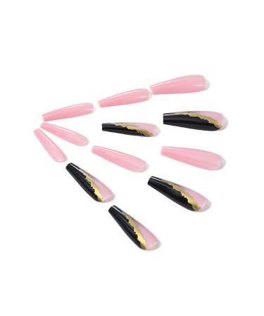 Brishow French Press-On Nails - Long Ballerina Acrylic with Gold Glitter 24-Piece Set for Women & Girls - Buy Online on SooperMarket.com