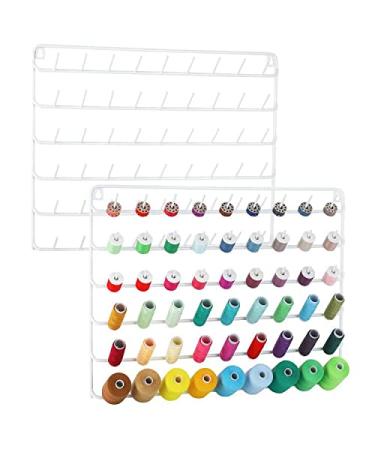 MOOACE 54 Spools Thread Holder Set of 2  Metal Thread Rack Organizer with Hanging Hooks for Embroidery Quilting and Sewing Threads  White