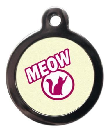 PS Pet Tags - Cute Cat ID Tags - Cartoon Meow Design - Zinc Alloy Metal - Small (24mm) Personalised On Reverse - Cat Name Address Identity Tag - Made in UK