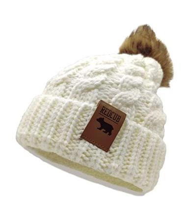 REDCUB Toddler and Baby Winter Bobble Hat Beanie with Pom Pom | Girls Boys Acrylic Kids Baby Beanies | Soft Thick Knit Winter Bobble Hat | 12-36 Months 12-3 Years Snow White