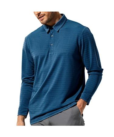 MIER Men's Quick Dry Polo Shirts Short and Long Sleeve Polyester Casual Golf Shirts Soft Breathable Collared Shirts Long Sleeve - Ocean Blue Large
