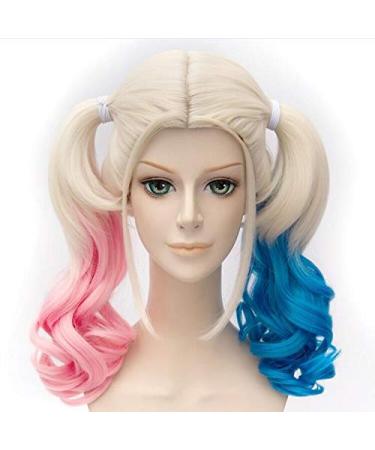 Suicide Squad Harley Quinn Wigs Cosplay Peluca Styled Curly Synthetic Ponytail Wig Heat Resistant Hair Wigs + Wig Cap