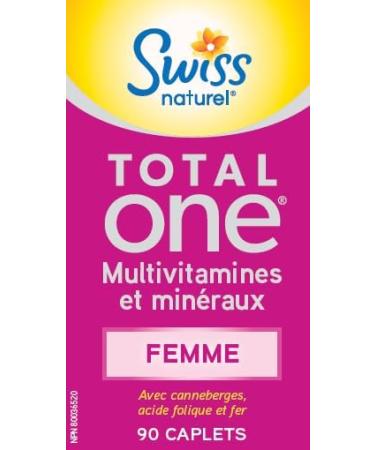 Swiss Natural Total One Multi Vitamin & Mineral | Women | With Cranberry Folic Acid and Iron | Daily Maintenance for Overall Health | No Preservatives or Dairy | 90 Caplets - Buy Online on SooperMarket.com