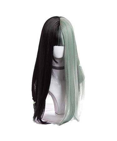 L-email wig Green and Black Lolita Wigs Long Straight Gothic Cosplay Wigs Heat Resistant Synthetic Hair Japanese Halloween