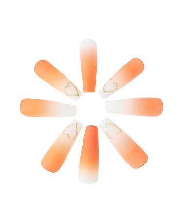 Brishow Heart Long Orange Ballerina Press-On Nails - 24PCs Acrylic Artificial Fingernails for Women & Girls - Buy Online on SooperMarket.com