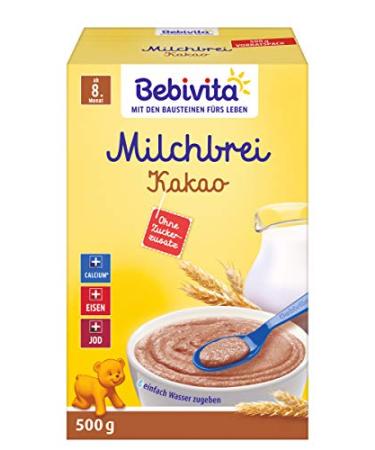 Bebivita Cocoa Milk Porridge for 8+ Months - No Added Sugar (2 x 500g) - International Shipping Available - Buy Online on SooperMarket.com