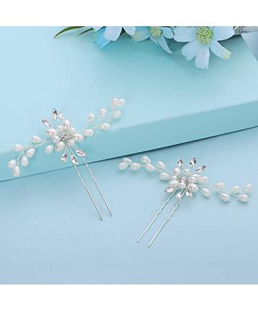 Elegant Bride Wedding Hair Comb Set | Crystal Pearl Hair Clips & Silver Vine Headdress for Girls - Buy Online on SooperMarket.com