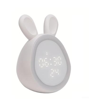 Heibteny Kinder Lichtwecker Wecker Cute Rabbit of cute children's alarm clock electronic alarm clock on bed with night light for children girls (white)