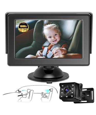 Zacro Baby Car Camera HD 1080P - 150 Viewing Angle Baby Car Seat Mirror with 360 Adjustable Camera & 4.3 Display - Baby Car Monitors with Night Vision Suction Cup Mount - Baby Car Mirror Rear View 4.3inch HD 1080P II03(with short bracket)