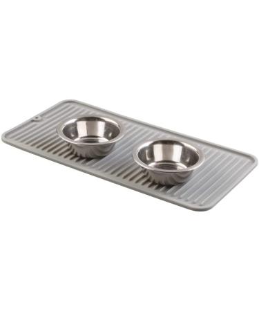 mDesign Small Square Pet Food and Water Bowl Mat - Waterproof Non-Slip Silicone Placemat for Dogs and Cats - Durable and Food Safe - Gray Linelle Collection - Buy Online on SooperMarket.com