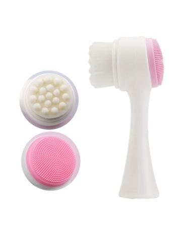 Gymqian Manual Facial Cleansing Brush  2 in 1 Brush Exfoliating Scrub Non-Electric Double sided Exfoliating Silicone Pad & Nylon Bristles  Dual Brush for Cosmetic Removal  Pink Blue Silicone Face Wash Brush (Pink)