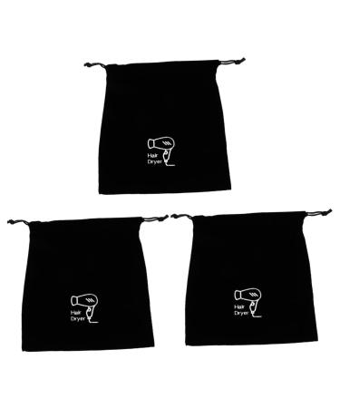 PLAFOPE 3 Pcs Hair Dryer Storage Bag Makeup Bag for Purse Hairdryer Bag Purse Organizer Bags Black Flannel