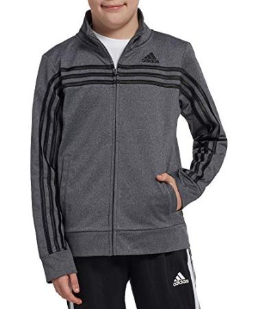 adidas Boy's Heather Colorblock Tricot Jacket Gray Large