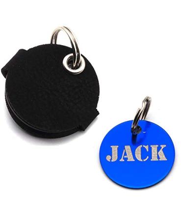 Dog brand pocket with push button engraving |Blue black red yellow |Made of synthetic leather |With a dog brand engraved on both sides |Diameter approx. 30mm |Space for the control brand (blue)