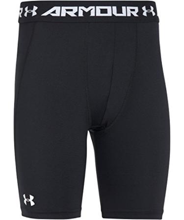 Under Armour Boys' HeatGear Armour Fitted Shorts  Long, Black /White, Youth Small Black (001)/White