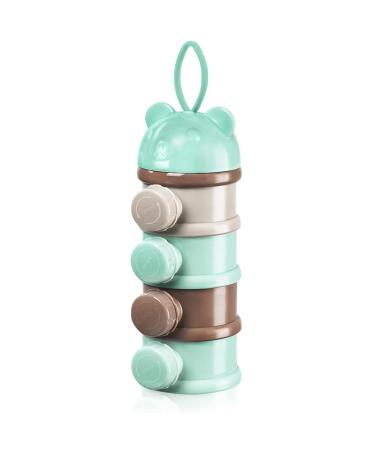 Vicloon Baby Milk Powder Dispenser Portable 4 Layers 270ml per Layer Twist-Lock compartments Kids Baby Storage Container Stackable Pots Milk Powder Dispenser & Snack Storage Container Green/Grey