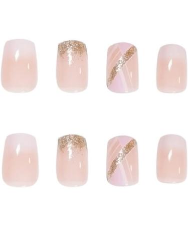 Square White French Press on Nails - 24 Piece Short False Nails with Gold Glitter | Nail Glue Included - Squoval Fake Nails for Women - Buy Online on SooperMarket.com