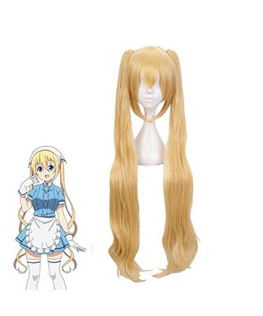 Wig for 100Cm Blend S Kaho Hinata Blonde Cosplay Wig Women Lolita Long Wavy Ponytails Heat-Resistant Fiber Hair Wigs+Wig Cap