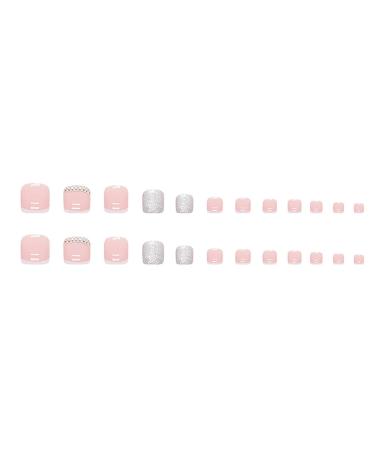 French Sparkling Rhinestone Fake Toe Nails Set - 24PCS Full Cover Short Square Press-on Toenails with Glue Sticker and File - Perfect for Women, Teens, and Girls - Buy Online on SooperMarket.com