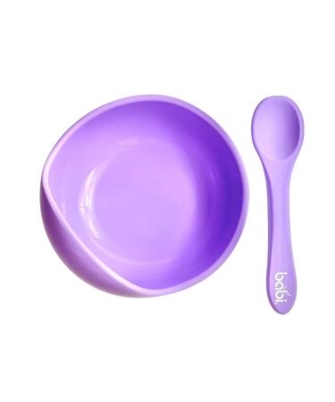 Babi Baby Toddler Suction Bowl & Matching Spoon Set 100% Food Grade Silicone with Stay Put Silicone Suction (Lilac)