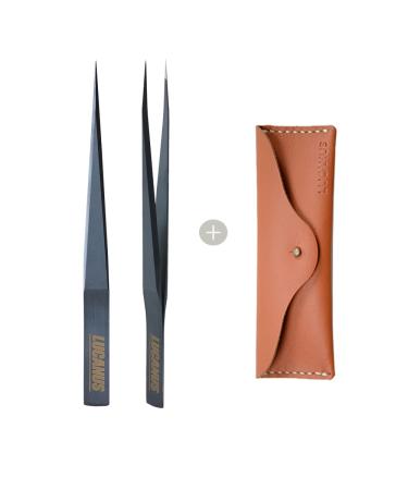 Tweezer LUCANUS Pointed ingrownTweezers 1ea with Leather Case- Ultra Precision Needle Nose Tip Best Tweezers for Eyebrows and Ingrown Hair Amazing Hand-Sharpen Tip