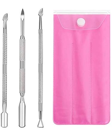 CangNingShang 3 Pcs Professional Gel Remover Tool & Cuticle Nail Pusher Peeler Set - Double Ended Cuticle Scraper and Cuticle Pusher Cutter Spoon Tool Clean Nail Dirt Gel Polish Cuticle Remover Silver