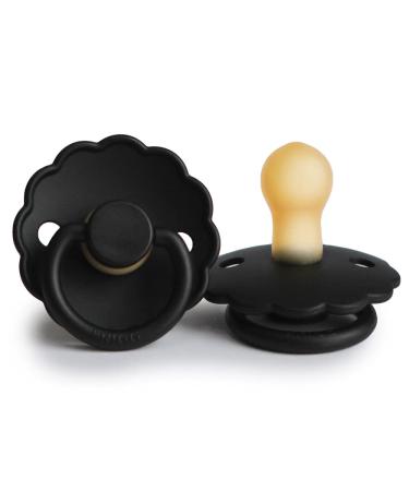 Frigg Daisy latex pacifier |Soother 1 Pack |Symmetrical Cherry Shaped Nipple |BPA Free |Made in Denmark |Latex dummy pacifier |(Jet Black Size 1 (0-6 Months)) Jet Black Size 1 (0-6 Months)