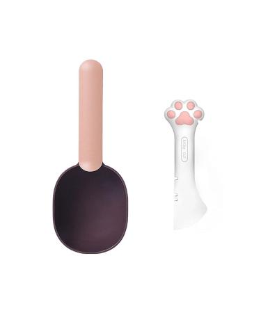 Lanyihome Multifuctional 2 in 1 Small Silicone Pet Food Can Spoon Mini Spatula + Plastic Pet Cat Food Scoop with Bag Sealing Clip Handle for Dogs and Cats Birds white + pink