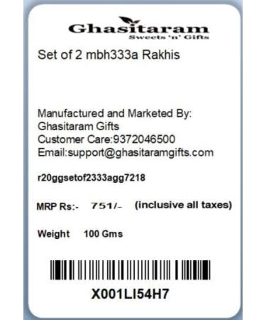 Ghasitaram Gifts Rakhi for Brother Rakhis Online Set of 2 mbh333a Rakhis - Buy Online on SooperMarket.com