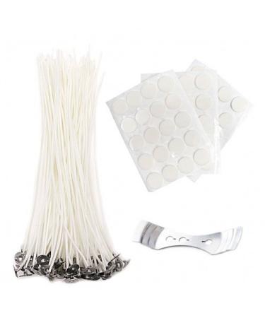 EricX Light 8 inch Candle Wick with Candle Wick Stickers and Candle Wick Centering Device,60 pcs for Candle Making
