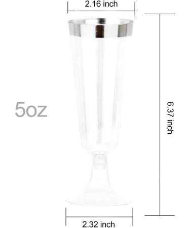 NOCCUR 60 Pack 5OZ Silver Plastic Champagne Flutes - Premium Quality Glasses for Wedding & Party - Buy Online on SooperMarket.com