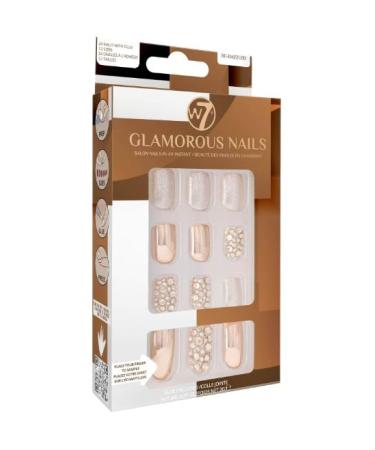 W7 Glamorous Nails - Salon Professional False Nails At Home - Glue Adhesive Included - Square Oval Shape - (Be-Dazzled)