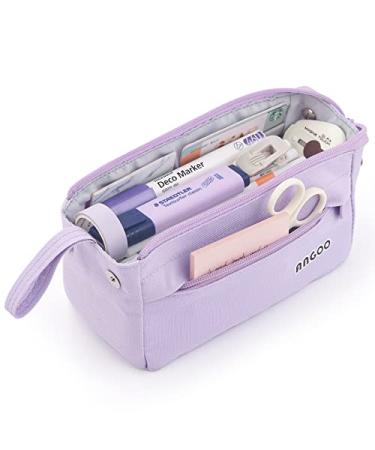 ANGOOBABY Large Capacity Pencil Case Durable Pen Pouch Portable Pencil Bag with Handle for School Teen Girl Boy Men Women Adults purple