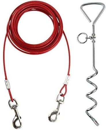 Tie Out Cable with Spiral Ground Stake - Heavy Duty Stake Sturdy and Secure - Outdoor Yard Camping Dog Leash Puppy Pet - Anchor Point with Spring Loaded Clip (16ft (5m)) - Buy Online on SooperMarket.com
