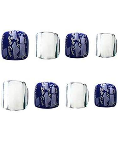 24pcs Fake Toenails with Glue Glitter False Toe Nail Tips For Women Full Cover Press On Toenails Art Pedicure Stick On Toenails for Women Fake Toe Nails for Big Toes Blue - Buy Online on SooperMarket.com