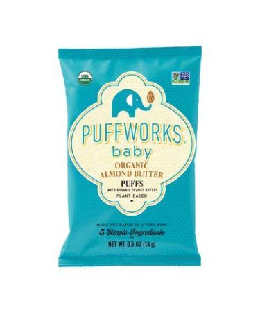 Puffworks Baby Organic Almond Butter Puffs with Peanut Butter Plant-Based Protein USDA Organic Gluten-Free Vegan Non-GMO Kosher 0.5 Ounce (Pack of 12)
