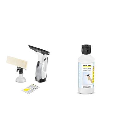 Bundle of K rcher Window Vac WV 5 Plus Battery Running Time: 35 min Removable Battery LED Display for Battery Status Spray Bottle with Microfibre Cloth + K rcher Window Cleaner Concentrate RM 500 + Window Concentrate