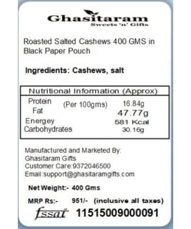 Jaiccha Ghasitaram Rakhi Gifts for Brothers Rakhi Dryfruits - Roasted Salted Cashews 400 GMS in Black Paper Pouch with Rudraksh Rakhi - Buy Online on SooperMarket.com