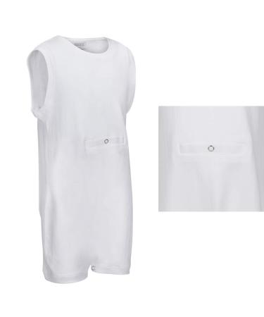 SpecialKids.Company Popper Vest Sleeveless Bodysuit with Crouch Snap Button & Tube Access Adaptive Clothing for Children with Special Needs Supersoft Cotton Elastane Fabric By Kaycey 13-14 Years White