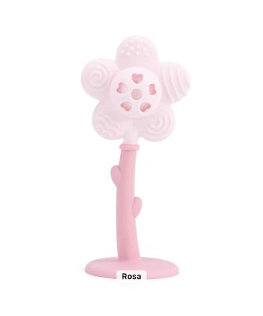 2 in 1 teething ring and rattle baby teething toy teething ring silicone plastic ABS (BPA-free) 1 piece (pollen pink skin pink)