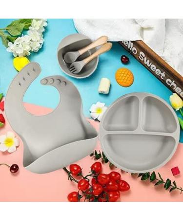 SilverStaar Baby Weaning Set - Silicone Suction Plate, Bowl, Spoon, Fork & Bib - Detachable Suction Base Feeding Set for Babies and Toddlers (Grey) - Buy Online on SooperMarket.com