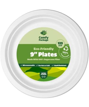 125-Pack 9 Inch Eco-Friendly Compostable Paper Plates - Heavy-Duty Sugarcane, Disposable, White - 125 Count - Buy Online on SooperMarket.com