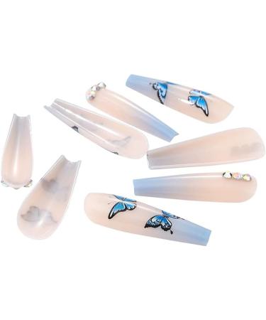 Brishow Butterfly Coffin False Nails - 24pcs French Long Acrylic Stick on Nails, Blue Assortment for Women and Girls - Buy Online on SooperMarket.com