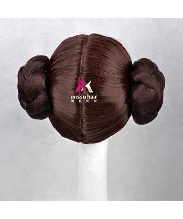 Leia Organa Solo Princess Brown Short Synthetic Hair Cosplay Wig with Buns | Heat Resistant Fiber & Wig Cap - Buy Online on SooperMarket.com