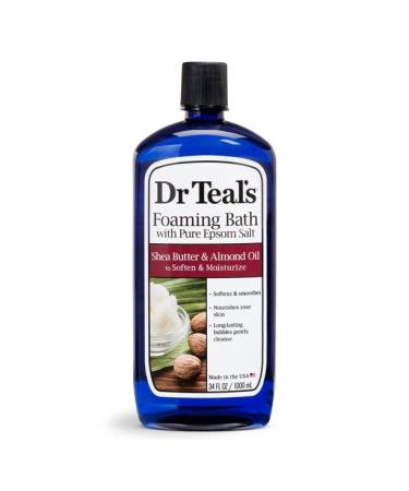 Dr Teal's Epsom Salt Moisturizing Shea Butter and Almond Oil Foaming Bath - Protect and Nourish Skin - Pack of 3, 34 Oz Each - Relieve Stress and Sore Muscles, Long Lasting Bubbles