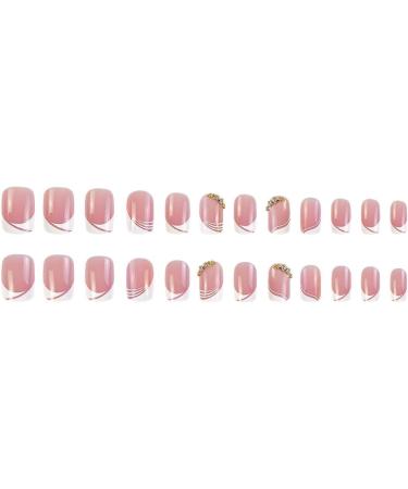 False Nails Short French Stick on Nails 24pcs Square Pink Press On Nails with Glue Elegant Design Sweet Fake Nails for Women Girls (Sweet French) - Buy Online on SooperMarket.com