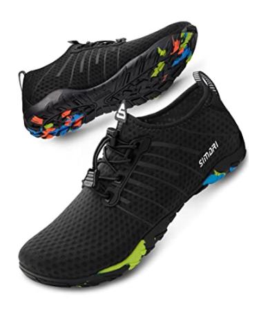 SIMARI Water Shoes Womens Mens Swim Beach Pool Aqua Sports Quick Dry Barefoot Diving Surf Walking 11.5 Women/10 Men 1a-black With Shoelace